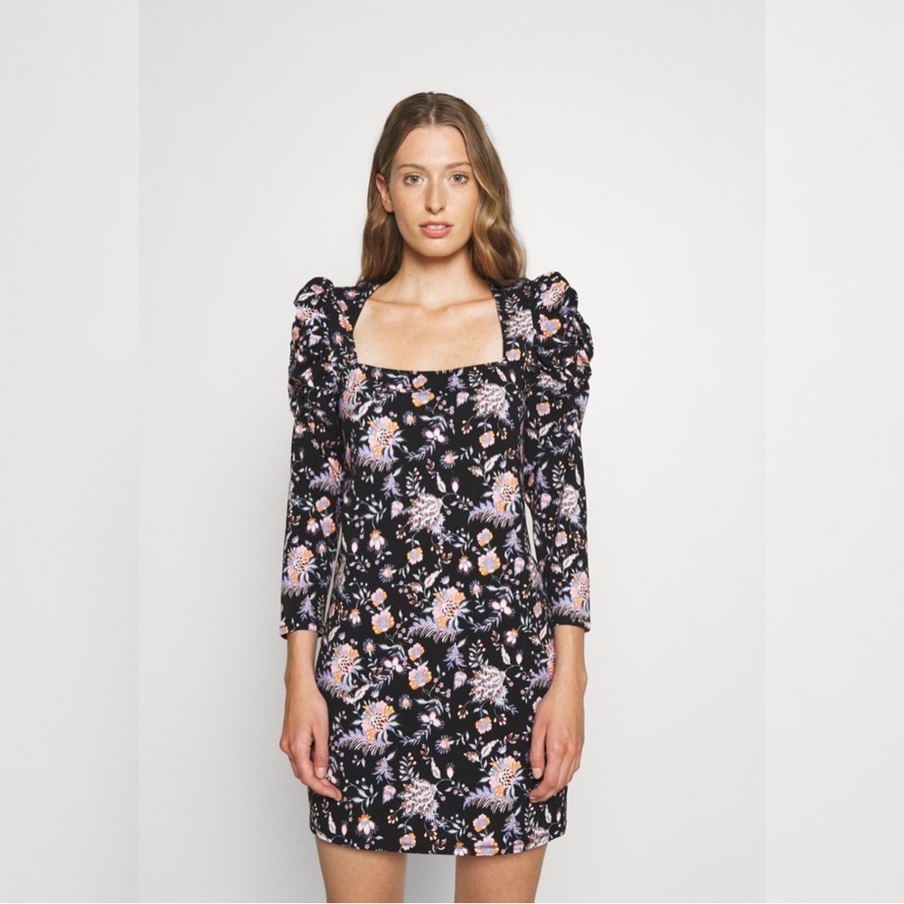 Ted Baker London DRACENA SQUARE NECK FLORAL DRESS in Black, Size 6 (US 16), NWT